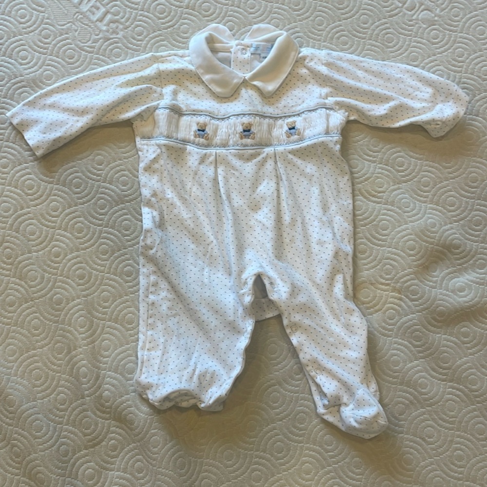 Mini La Mode teddy bear snap footie 6M